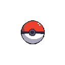 A pixel-art Poké Ball, instantly recognizable to Pokémon fans, is rendered in vibrant red and white against a stark black background, evoking nostalgia and the thrill of the catch.