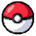 This pixel art image showcases a classic Poké Ball against a stark black backdrop, instantly recognizable to Pokémon fans. The iconic red, white, and gray design is rendered with simple, bold colors and subtle shading, evoking a sense of nostalgia and adventure.