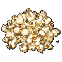 A realistically textured pile of popcorn dominates the frame, its warm, earthy tones popping against a stark black backdrop. The focus is purely on the snack itself, showcasing the individual kernels and their irregular, delicious shapes.