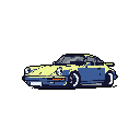 Retro pixel art showcases a classic Porsche 911, its iconic silhouette rendered in soft yellow and muted blue. The minimalist design evokes a clean and nostalgic feel, highlighting the car's distinctive form.