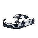 This pixel art showcases a sleek, monochromatic hypercar in a dynamic pose. The minimalist design and stark black background emphasize the car's form and futuristic appeal. It's a sophisticated and focused presentation of automotive design.