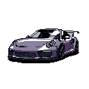 This pixel art image showcases a sleek, cool purple and grey Porsche 911 GT2 RS, rendered in detail against a stark black background. The limited color palette and careful highlighting capture the elegance and power of this iconic sports car.