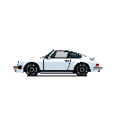 This pixel art showcases a sleek white Porsche 911, capturing its iconic design in a minimalist style. The high-contrast image emphasizes the car's elegant silhouette.