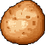 This pixel art piece simply showcases a humble potato, rendered in earthy browns and beiges. The central, slightly irregular tuber rests against a stark black backdrop, highlighting its natural form. It's a charmingly simple celebration of the everyday vegetable.