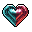 A pixelated heart, split between icy teal and fiery red, embodies duality and contrast. The gem-like rendering and vibrant colors create a visually striking image.
