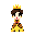 A pixelated princess or queen, rendered in a charming, retro style, stands regally with her yellow dress and crown. Her simple features and vibrant color scheme create a cute and iconic image reminiscent of classic video game sprites.