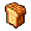 This pixel art showcases a rustic loaf of bread, rendered in warm, earthy tones against a stark black background. The simple, nostalgic design evokes retro video game aesthetics, highlighting the comforting familiarity of freshly baked goods.
