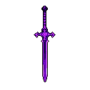 This pixel art showcases a magical, purple-hued sword with intricate details, suggesting a powerful and potentially ominous weapon. The blade's luminous quality and isolated presentation against a black backdrop amplify its mysterious aura.
