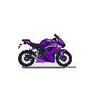 This striking pixel art showcases a vibrant purple sport motorcycle in a static pose. The design emphasizes clean lines and a bold color scheme, hinting at speed and power despite the bike being stationary.