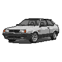 This pixel art showcases a meticulously detailed, light grey two-door hatchback from the 80s/90s, highlighting its classic design with subtle reflections. The rendering evokes a sense of nostalgia for vintage automotive aesthetics.
