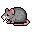 This pixel art showcases a gray rat in profile, hunched and facing left with a neutral expression. The simple design uses muted colors to create a surprisingly realistic portrayal of the rodent.