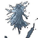 An ethereal ice being with a regal crown floats in a void, its outstretched arms and shimmering particles conveying a sense of imposing, melancholic power. The figure's monochromatic palette evokes coldness and fragility.
