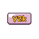 This pixel art button features bold, orange "y2k" text, evoking nostalgic vibes of early digital graphics. The light purple button with a subtle highlight is a minimalist representation of a stylized design element.