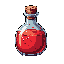 A pixelated glass bottle holds a potent red potion, its shimmering liquid and detailed shading evoking a sense of magic and mystery. The isolated presentation gives it a classic RPG item vibe.