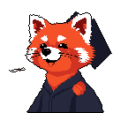 This pixel art portrait features an adorable red panda, beaming with joy in a graduation robe. The celebratory image captures a moment of accomplishment with its cute design and nostalgic style.