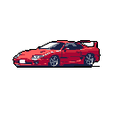A vibrant red pixel art sports car, rendered in a sleek side profile, takes center stage. The minimalist design and striking color emphasize the car's performance-oriented aesthetic, evoking a sense of classic automotive appreciation.