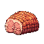 This pixel art image showcases a delicious-looking roasted ham, rendered in warm tones to emphasize its crispy exterior and juicy interior. The simple yet detailed design evokes a retro gaming feel, making it a perfect food icon or inventory item.