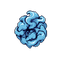 This pixel art depicts a mesmerizing, swirling blue energy cloud against a stark black background. The dynamic form, rendered in cool shades of blue, evokes a sense of ethereal beauty and subtle power. It feels like a captured moment of elemental magic.