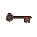 This pixel art showcases a solitary, rusty key, its aged details hinting at forgotten secrets and locked mysteries. The intricate bit suggests a specific, long-lost lock.