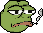 This pixel art features a melancholic Pepe the Frog, cigarette in mouth, exhaling smoke. The muted color palette and weary expression capture a feeling of resignation in this digital rendition of the meme.