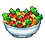 A pixel art bowl overflows with a vibrant salad, showcasing fresh greens and colorful toppings against a stark black background. The simple, retro style emphasizes the healthy and appetizing nature of the dish.