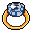 This pixel art showcases a gold ring with a shimmering, multi-faceted gemstone. The simple, yet effective design captures the iconic feel of classic video game treasures.