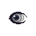 A solitary, pixelated eye stares out from the darkness, its muted blues and greys creating a mysterious and slightly unsettling gaze. The single point of focus evokes a sense of quiet intensity and watchful observation.