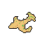 This pixel art image features a simple, top-down view of a landmass, rendered in earthy tones to resemble a strategic map element from a classic game. Patches of green, blue, and reddish-brown dot the beige landscape, hinting at vegetation, water, and varied terrain.