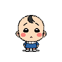 This pixel art features a melancholic yet cute child with wide eyes and a simple outfit, standing against a stark black background. The character's expression and limited color palette evoke a nostalgic, slightly sad feeling.
