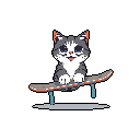 This pixel art features an adorable tabby cat shredding on a skateboard! With a playful expression and tongue sticking out, this little skater exudes a whimsical and charming vibe.