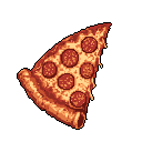 This pixel art image features a mouthwatering slice of pepperoni pizza, complete with gooey cheese and a crispy crust. The warm color palette and detailed rendering evoke a sense of classic video game nostalgia and simple, delicious comfort.