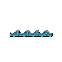 This pixel art features a vibrant, stylized row of blue and cyan waves, their simple forms glowing against a stark black backdrop. The repeating wave pattern evokes calmness and digital purity, suggesting a UI element or environmental texture.