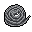 This pixel art shows a tightly coiled rope or wire, rendered in grayscale, with a loose end extending outwards. The simple yet detailed design emphasizes the coil's depth and practical nature.