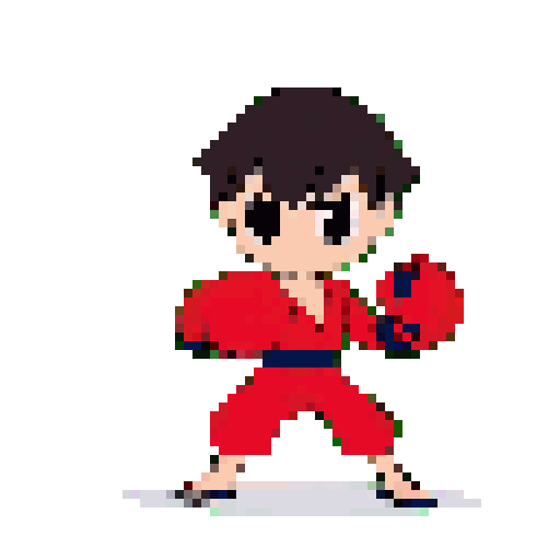This pixel art showcases a determined martial artist in a fighting stance, rendered in a classic 8-bit style. The red-clad karateka stands ready, evoking nostalgia for retro video games.