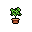 This pixel art showcases a vibrant green potted plant with a simple brown pot against a stark black background, offering a minimalist and peaceful vibe.