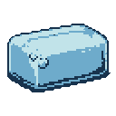 A solitary pixel art ice block, rendered in cool blues, sits frozen in a black void, its stark simplicity evoking stillness and crispness. Subtle pixel detailing suggests cracks and frost, adding realism to the frigid form.