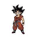 This pixel art captures young Son Goku in a dynamic pose, showcasing his iconic orange gi and spiky hair. The nostalgic image conveys youthful energy and the readiness for action that defines the Dragon Ball hero.