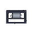 This pixel art image captures the nostalgic essence of a retro VHS tape in a minimalist, monochromatic style. The iconic form is rendered with subtle details, evoking a sense of simplicity and a bygone era of home entertainment.
