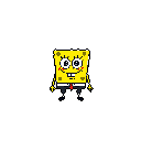 This pixel art image captures the cheerful essence of Spongebob Squarepants, standing confidently with his signature bright smile and outfit. The nostalgic depiction emphasizes his playful nature with vibrant colors and a classic pixelated style.