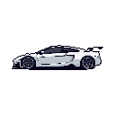 This pixel art showcases a sleek, white sports car coupe in sharp detail. The minimalist design and cool color palette highlight the car's sophisticated lines and underlying potential for speed. It's a modern subject rendered with nostalgic pixelated charm.
