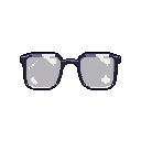 This pixel art showcases a pair of square glasses with subtle lens reflections. The minimalist design focuses solely on the object's form and cool-toned color palette.
