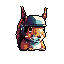 A pixelated squirrel or rodent, helmeted and facing right, is rendered in muted earthy tones. The image evokes a sense of subtle cuteness and quiet dignity.
