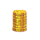 This pixel art showcases a gleaming stack of gold coins, meticulously shaded to create a sense of depth and metallic richness. The simple, yet effective design evokes feelings of wealth and prosperity.
