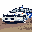 This pixel art showcases a cool-toned, stylized tank rendered in profile, evoking a retro military aesthetic. The vehicle stands stoically on textured ground, with a single red accent adding a pop of color.