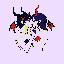 A chaotic, pixelated entity with horns and a fragmented body erupts from the canvas, its dark palette punctuated by vibrant red and yellow accents. The unsettling image evokes a sense of digital decay and menacing energy.