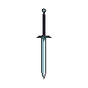 This pixel art showcases a detailed, light blue-grey sword with teal and dark grey accents. The static, elegant design and cool color palette evoke a sense of quiet power and importance.