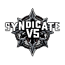 This pixel art logo features "SYNDICATE V5" in bold white text, overlaid on a complex, spiky gray emblem. The monochromatic design and sharp angles create a modern, edgy, and authoritative impression.