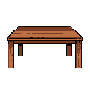 This pixel art image showcases a simple, sturdy wooden table rendered in earthy browns. The detailed pixel work highlights the wood grain and functional design of the isolated piece.