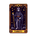 This pixel art tarot card features a solemn Grim Reaper figure against a starry backdrop. The dark, mystical design with gold accents reimagines the classic tarot imagery.