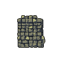 This pixel art depicts a section of a weathered stone wall, rendered in muted grays and beiges. The blocky, isolated design suggests it's a tileable game asset, perfect for building dungeons or ancient structures.